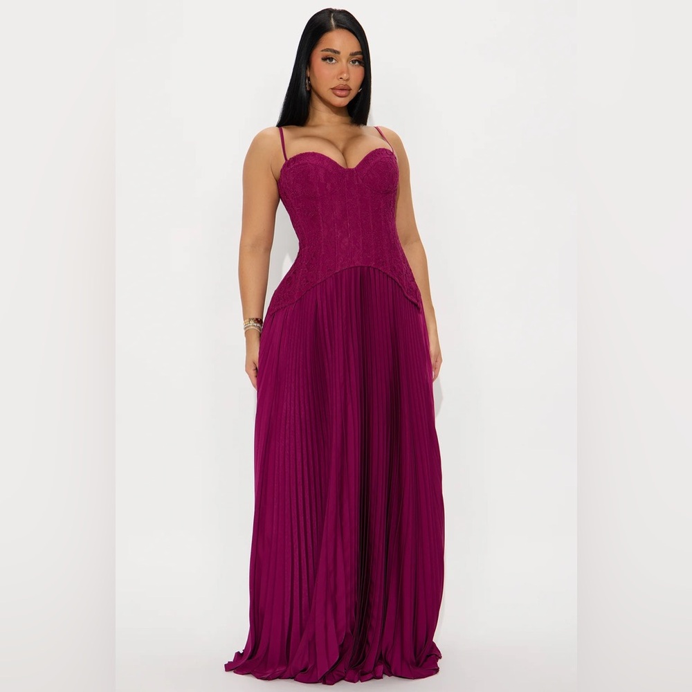 Fashion Nova Daniella Lace Corset Maxi Dress Elegant Plum Evening Gown
